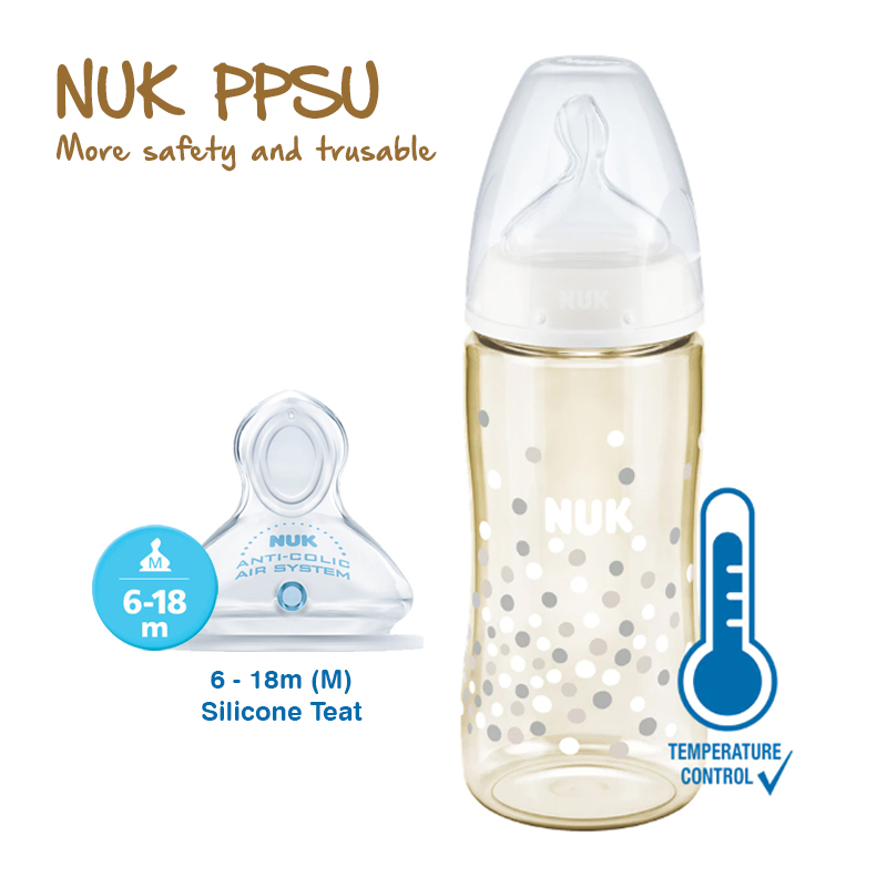 NUK Premium Choice PPSU Temperature Control Bottle with Silicone Teat 300ml | Feeding Bottle | Made in Germany